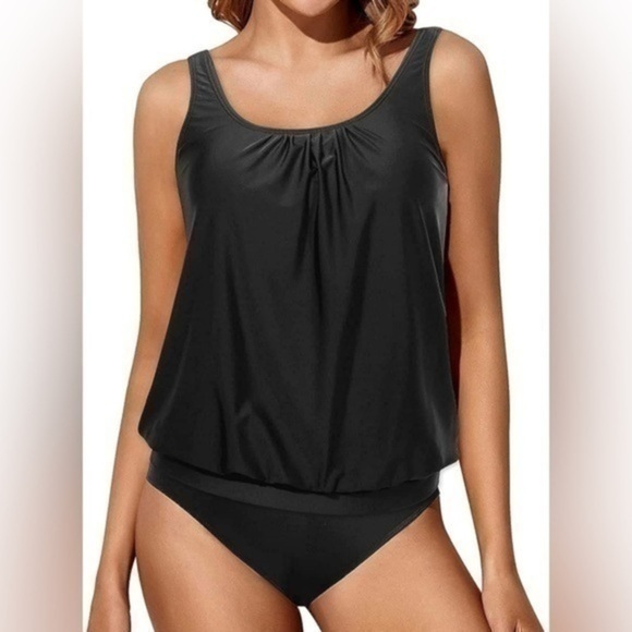 NWT Yonique Blouson Tankini Swimsuits Loose Fit Two Piece Bathing Suit - Picture 1 of 5